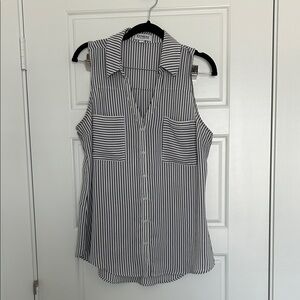Express Sheer Black and White Vertical Striped Sleeveless Button-Down Shirt